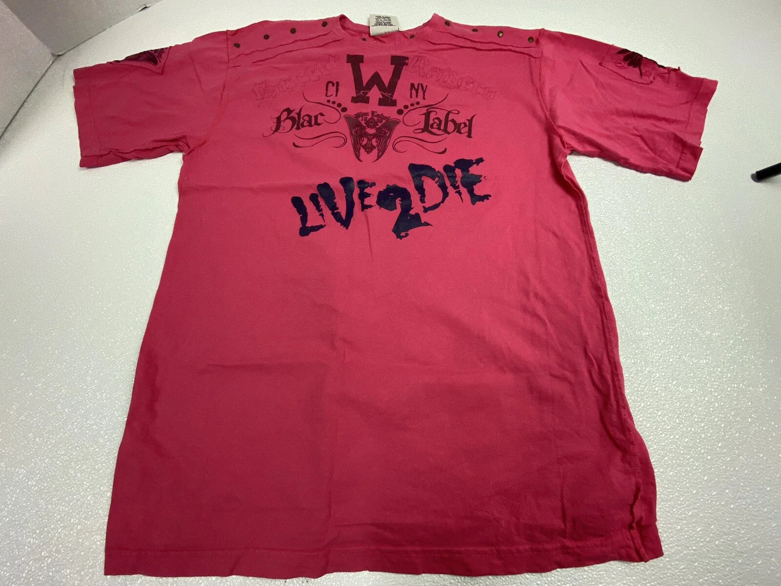 Vintage Y2K Blac Label Pink Patches Rivets Live 2 Die Inside Out T Shirt 2X Read Unisex T-shirt, Sweatshirt, Hoodie, Long Sleeve Tee - T-Shirt, Sweatshirt, Hoodie