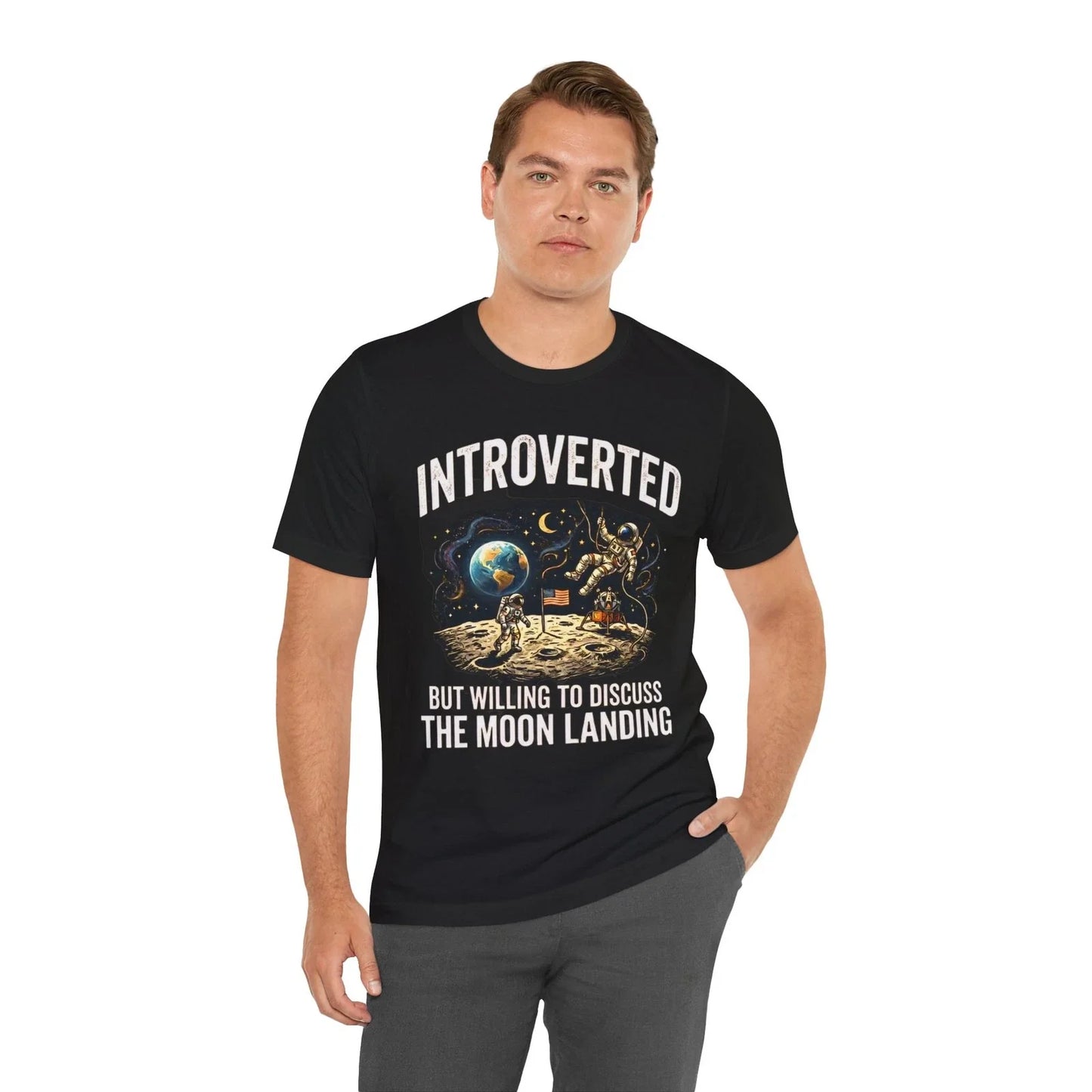 Introvert on Moon tee | Vintage space exploration graphic Unisex T-shirt, Sweatshirt, Hoodie, Long Sleeve Tee - T-Shirt, Sweatshirt, Hoodie