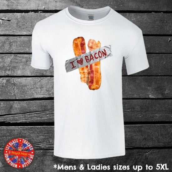 I Love Bacon T-shirt Mens Ladies Kids Unisex T-shirt, Sweatshirt, Hoodie, Long Sleeve Tee - T-Shirt, Sweatshirt, Hoodie