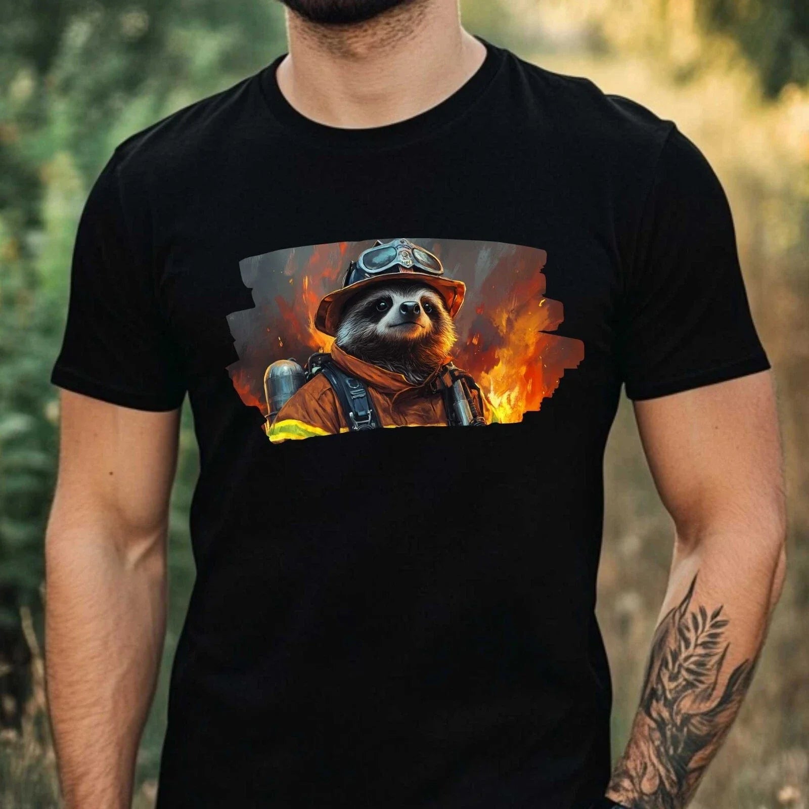Mens Sloth as Firefighter Motif Cotton T-Shirt Size XS to 5XL Unisex T-shirt, Sweatshirt, Hoodie, Long Sleeve Tee - T-Shirt, Sweatshirt, Hoodie