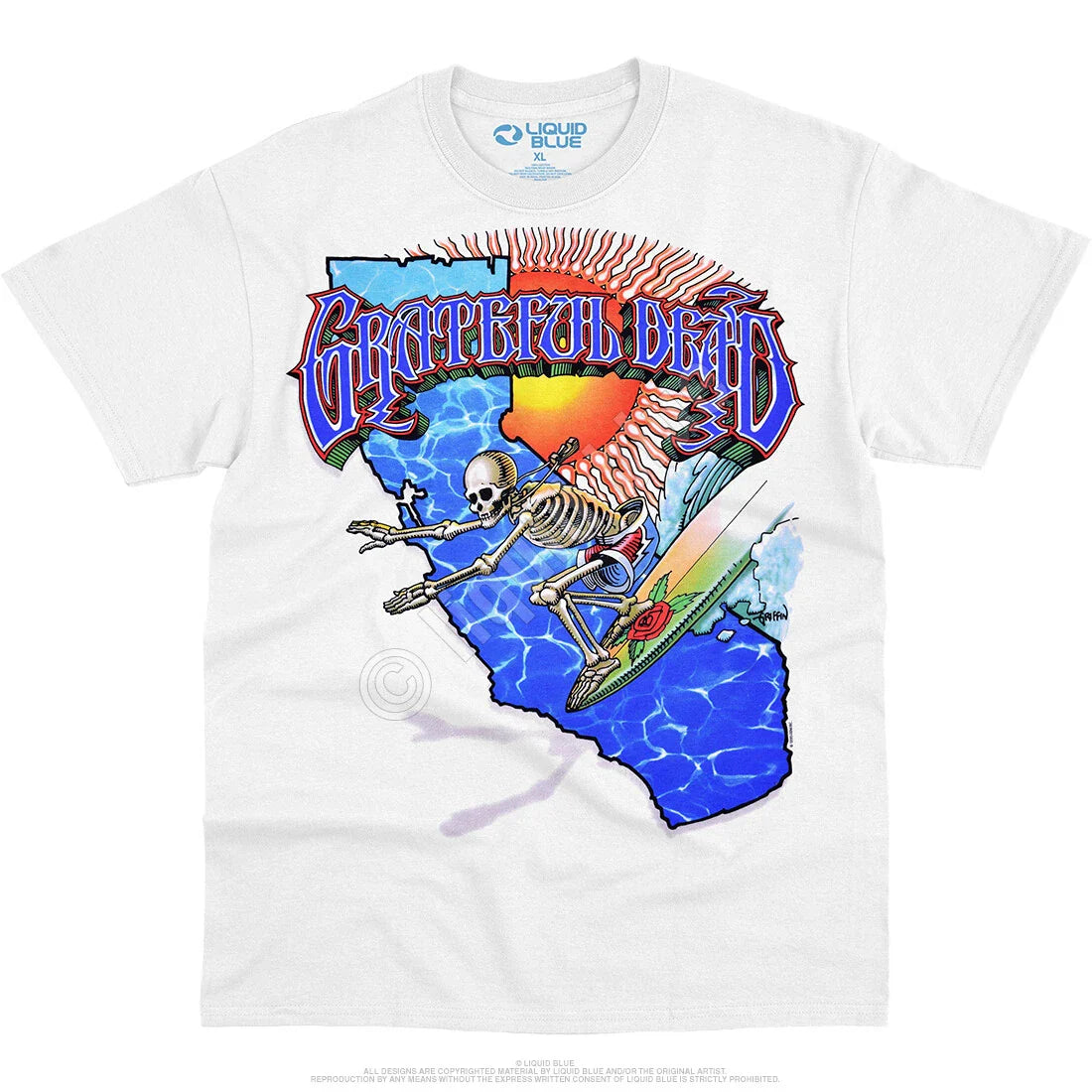 GRATEFUL DEAD-CALIFORNIA SURFER-SKELETON-ROSE-T SHIRT S-M-L-XL-2X,6X Garcia Unisex T-shirt, Sweatshirt, Hoodie, Long Sleeve Tee - T-Shirt, Sweatshirt, Hoodie