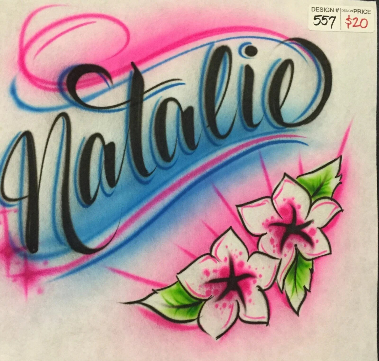 AIRBRUSH NAME DESIGN FLOWER HIBISCUS TROPICAL COLOR CUSTOM AIR BRUSH SHIRT Unisex T-shirt, Sweatshirt, Hoodie, Long Sleeve Tee - T-Shirt, Sweatshirt, Hoodie