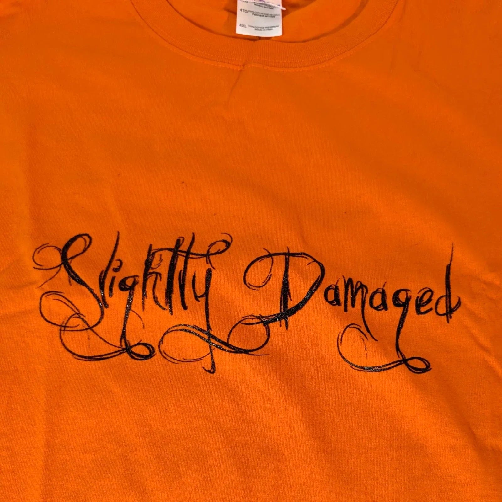 Orange Slightly Damaged Script 4XL, XXXXL, T-Shirt, Halloween, Crew Neck, Cotton Unisex T-shirt, Sweatshirt, Hoodie, Long Sleeve Tee - T-Shirt, Sweatshirt, Hoodie
