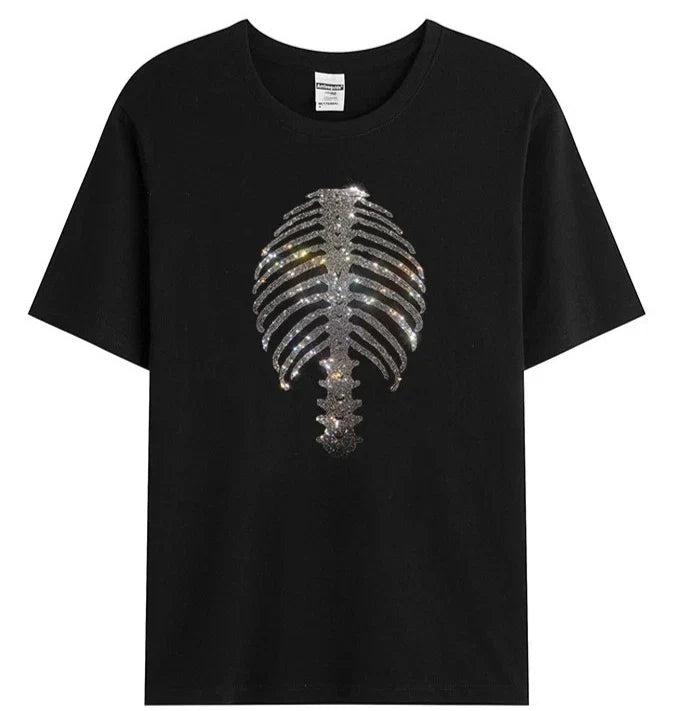 New Men Luxury Diamond Xray Chest Rhinestones Fashion Black T-Shirt High Quality Unisex T-shirt, Sweatshirt, Hoodie, Long Sleeve Tee - T-Shirt, Sweatshirt, Hoodie
