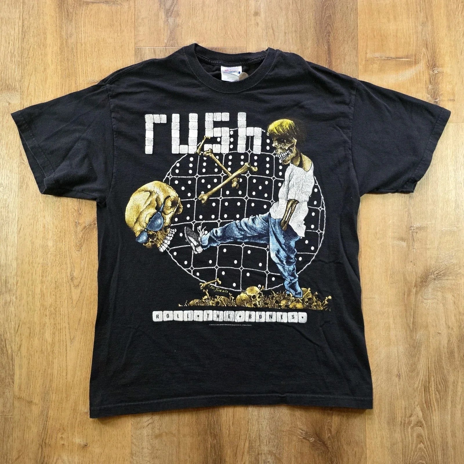 Vintage 91 Rush Roll The Bones Tour T-Shirt Black Hanes Heavyweight Rock Band XL Unisex T-shirt, Sweatshirt, Hoodie, Long Sleeve Tee - T-Shirt, Sweatshirt, Hoodie