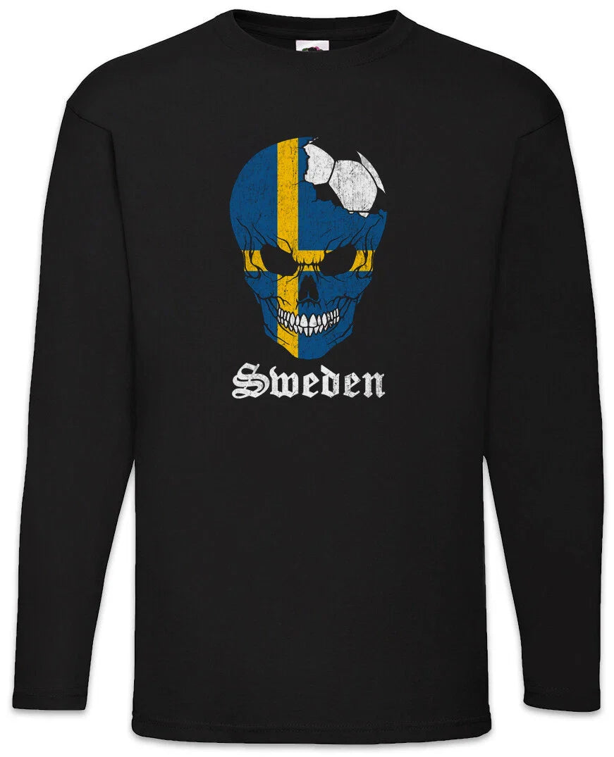 Sweden Football Skull I Men's Long Sleeve T-Shirt Swedish Soccer Flag World Unisex T-shirt, Sweatshirt, Hoodie, Long Sleeve Tee - T-Shirt, Sweatshirt, Hoodie