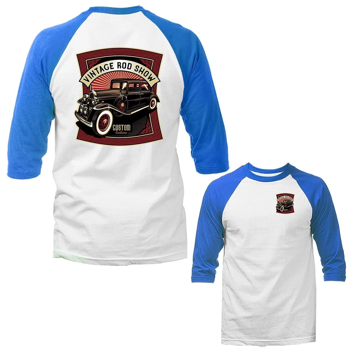 Vintage Rod Show Hot Rod Garage Classic Car Vehicle 3/4 Sleeve Raglan Unisex T-shirt, Sweatshirt, Hoodie, Long Sleeve Tee - T-Shirt, Sweatshirt, Hoodie