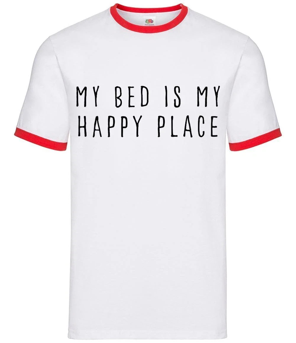 My Bed is My Happy Place - Mens Ringer - Funny Teen Teenager Sleep Love Lazy Unisex T-shirt, Sweatshirt, Hoodie, Long Sleeve Tee - T-Shirt, Sweatshirt, Hoodie