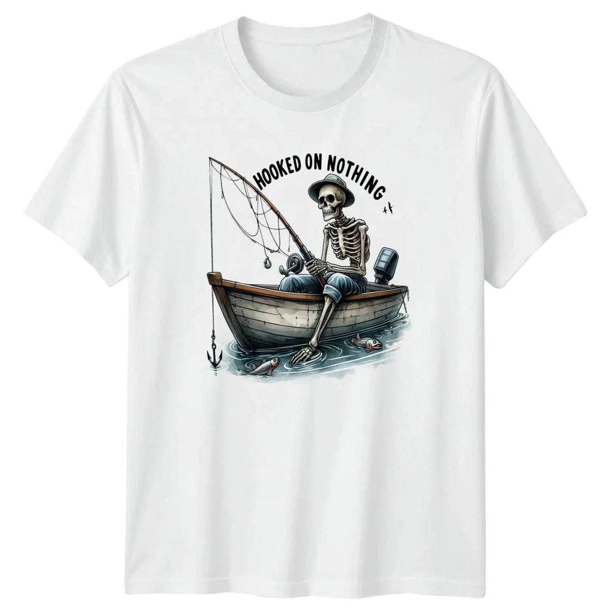 Hooked On Nothing T-Shirt Skeleton Novelty Fishing Birthday Gift For Him And Her Unisex T-shirt, Sweatshirt, Hoodie, Long Sleeve Tee - T-Shirt, Sweatshirt, Hoodie
