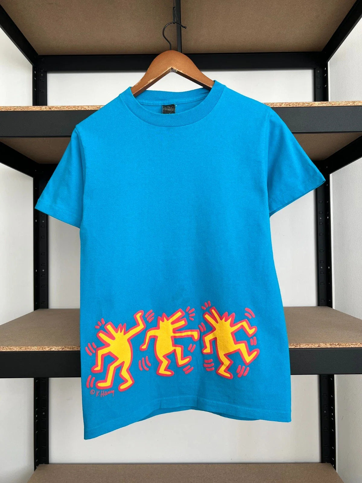 Vintage 80s Keith Haring Dancing Dog Pop Shop Art Blue T-shirt Sz S Unisex T-shirt, Sweatshirt, Hoodie, Long Sleeve Tee - T-Shirt, Sweatshirt, Hoodie