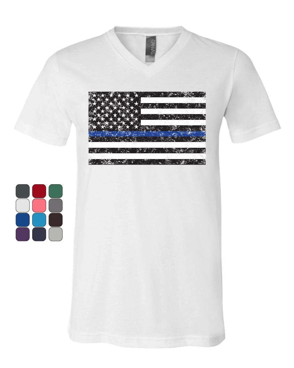 American Flag Thin Blue Line V-Neck T-Shirt Police USA Law Enforcement Tee Unisex T-shirt, Sweatshirt, Hoodie, Long Sleeve Tee - T-Shirt, Sweatshirt, Hoodie