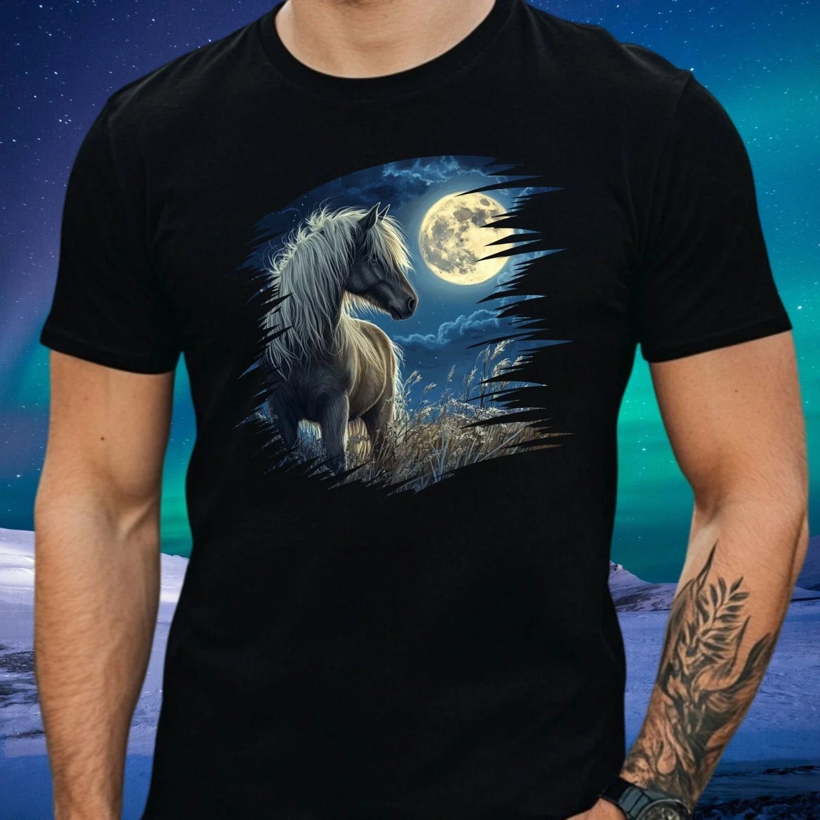 Mens Shetland Pony Full Moon Print Cotton T-Shirt Size XS to 5XL Unisex T-shirt, Sweatshirt, Hoodie, Long Sleeve Tee - T-Shirt, Sweatshirt, Hoodie
