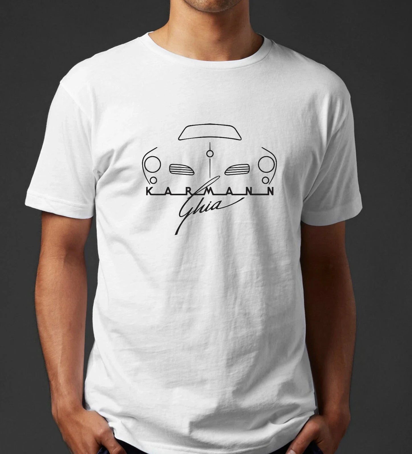 Retro Karmann Ghia Script & Front View Tee (5 Color Choices) Unisex T-shirt, Sweatshirt, Hoodie, Long Sleeve Tee - T-Shirt, Sweatshirt, Hoodie