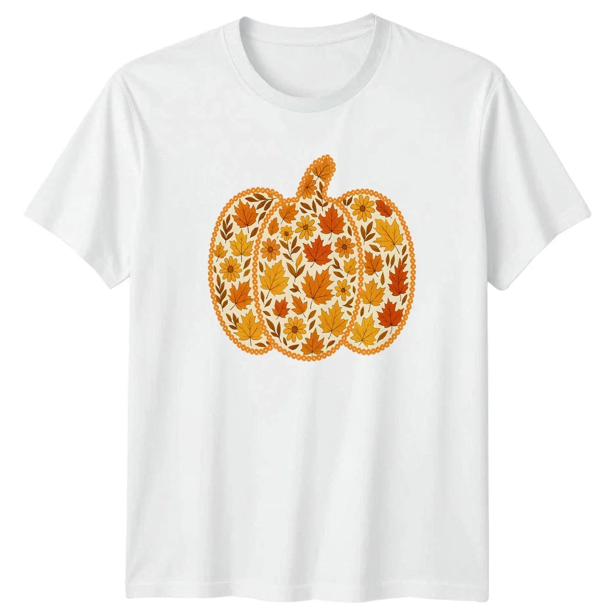 Autumn Harvest Floral Pumpkin Fall Womens T-Shirt Boho Maple Leaf Seasonal Unisex T-shirt, Sweatshirt, Hoodie, Long Sleeve Tee - T-Shirt, Sweatshirt, Hoodie