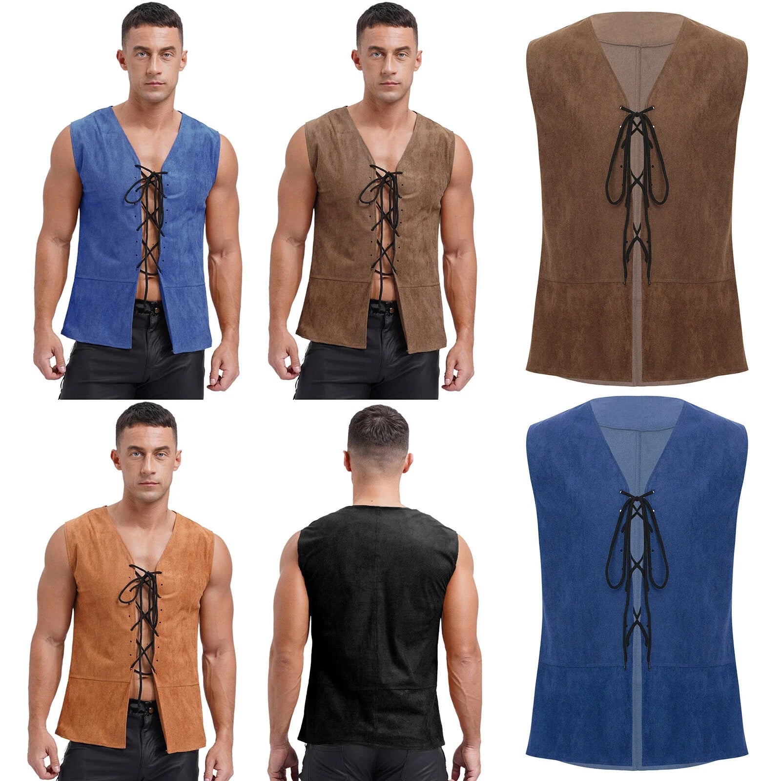 Men's Top Medieval Vest V Neck Waistcoat Disco Blouse Viking Crop Tops Gothic Unisex T-shirt, Sweatshirt, Hoodie, Long Sleeve Tee - T-Shirt, Sweatshirt, Hoodie