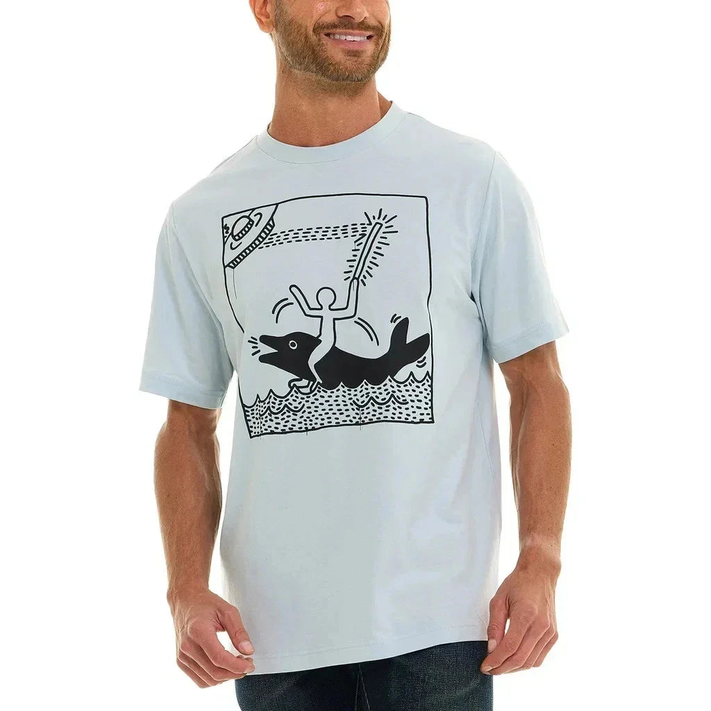 Keith Haring Men's Graphic T-Shirt NWT 100% Cotton Blue Black Beige L XL Unisex T-shirt, Sweatshirt, Hoodie, Long Sleeve Tee - T-Shirt, Sweatshirt, Hoodie