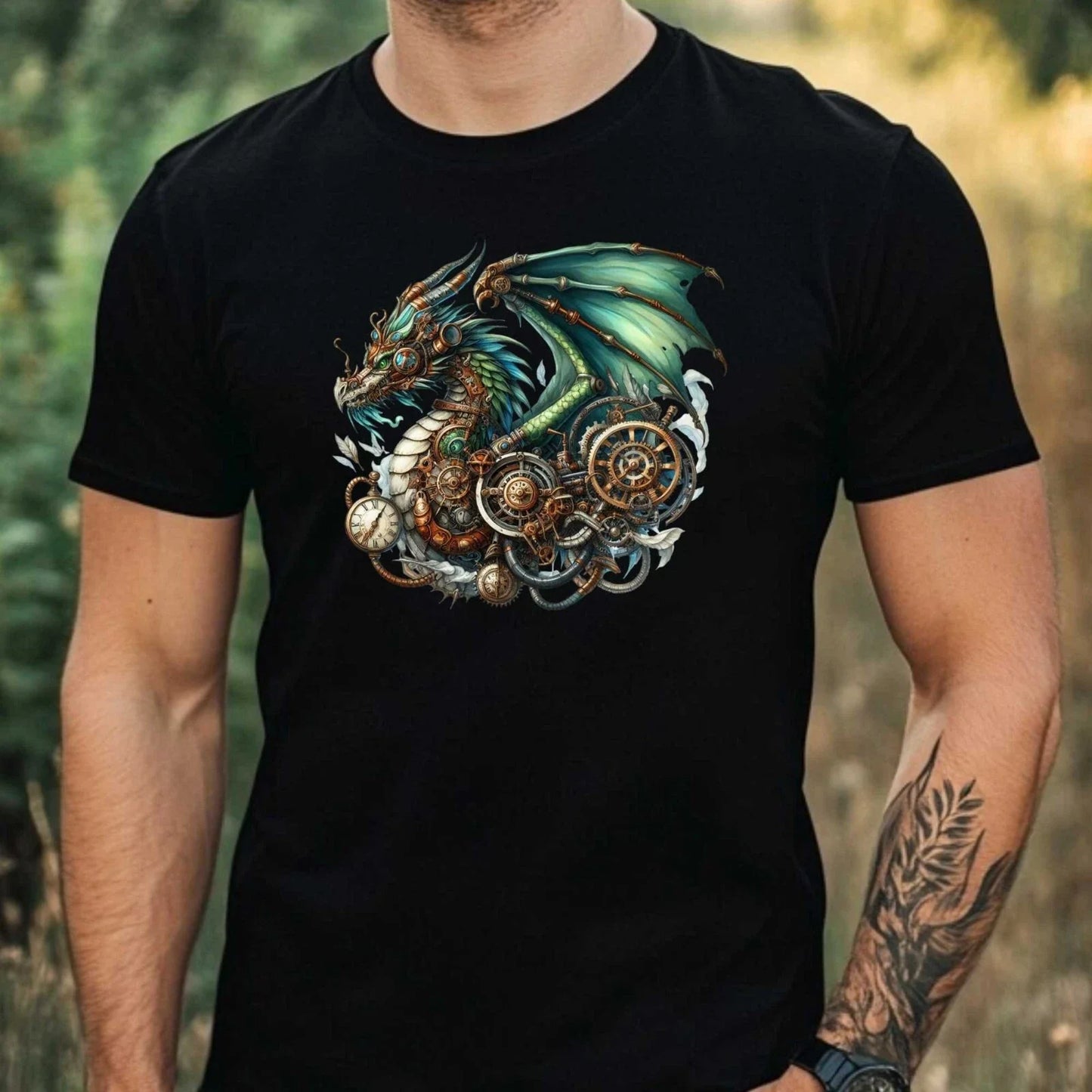 Mens Steampunk Dragon Motif Cotton T-Shirt Size XS to 5XL Unisex T-shirt, Sweatshirt, Hoodie, Long Sleeve Tee - T-Shirt, Sweatshirt, Hoodie