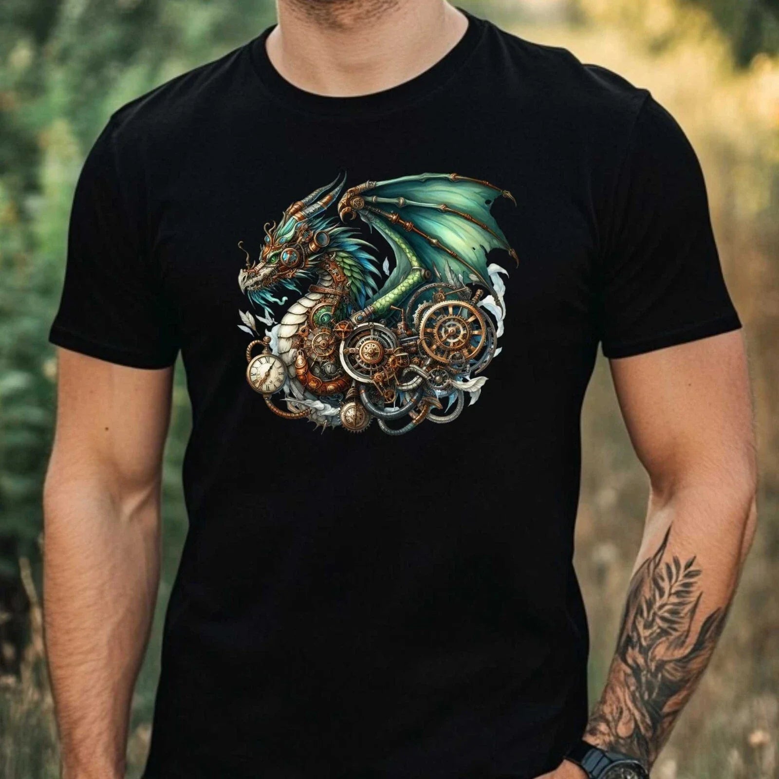 Mens Steampunk Dragon Motif Cotton T-Shirt Size XS to 5XL Unisex T-shirt, Sweatshirt, Hoodie, Long Sleeve Tee - T-Shirt, Sweatshirt, Hoodie