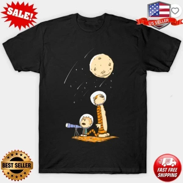 Calvin and Hobbes Astronaut T-Shirt | S-5XL Unisex T-shirt, Sweatshirt, Hoodie, Long Sleeve Tee - T-Shirt, Sweatshirt, Hoodie