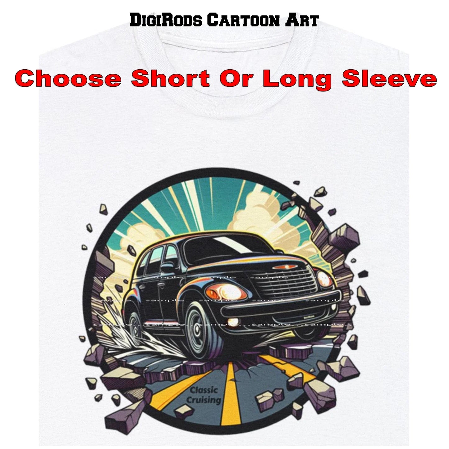 PT Cruiser Classic Cruising Model Pop Art Splash DigiRods Cartoon Car T Shirt Unisex T-shirt, Sweatshirt, Hoodie, Long Sleeve Tee - T-Shirt, Sweatshirt, Hoodie