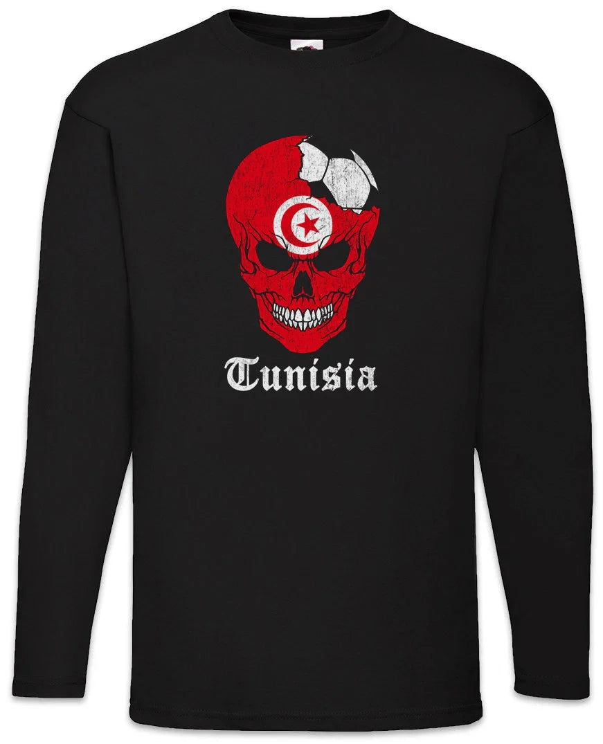 Tunisia Football Skull I Men Long Sleeve T-Shirt tunisian Soccer Flag World Unisex T-shirt, Sweatshirt, Hoodie, Long Sleeve Tee - T-Shirt, Sweatshirt, Hoodie