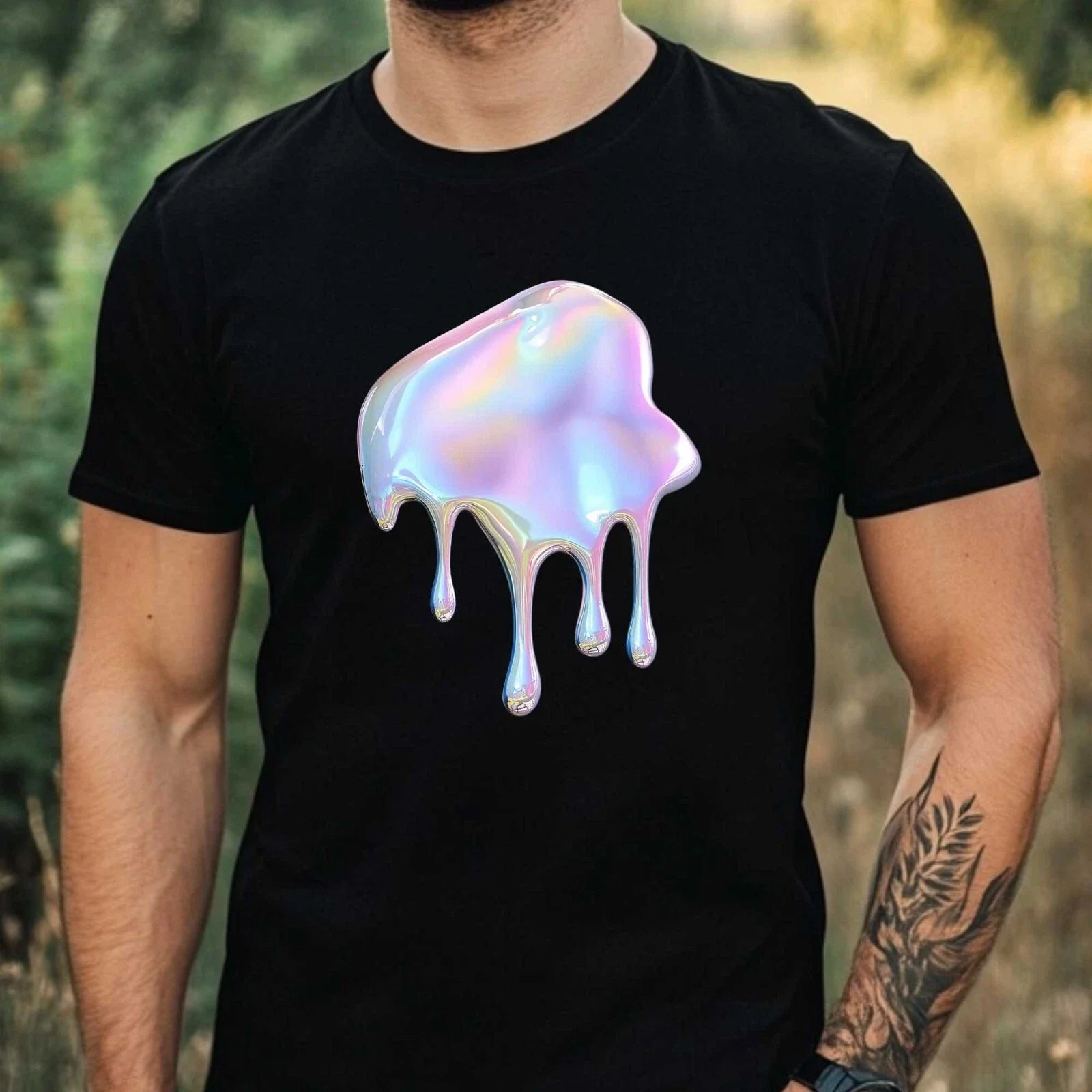 Mens Cute Holographic Drop Motif Cotton T-Shirt Size XS to 5XL Unisex T-shirt, Sweatshirt, Hoodie, Long Sleeve Tee - T-Shirt, Sweatshirt, Hoodie