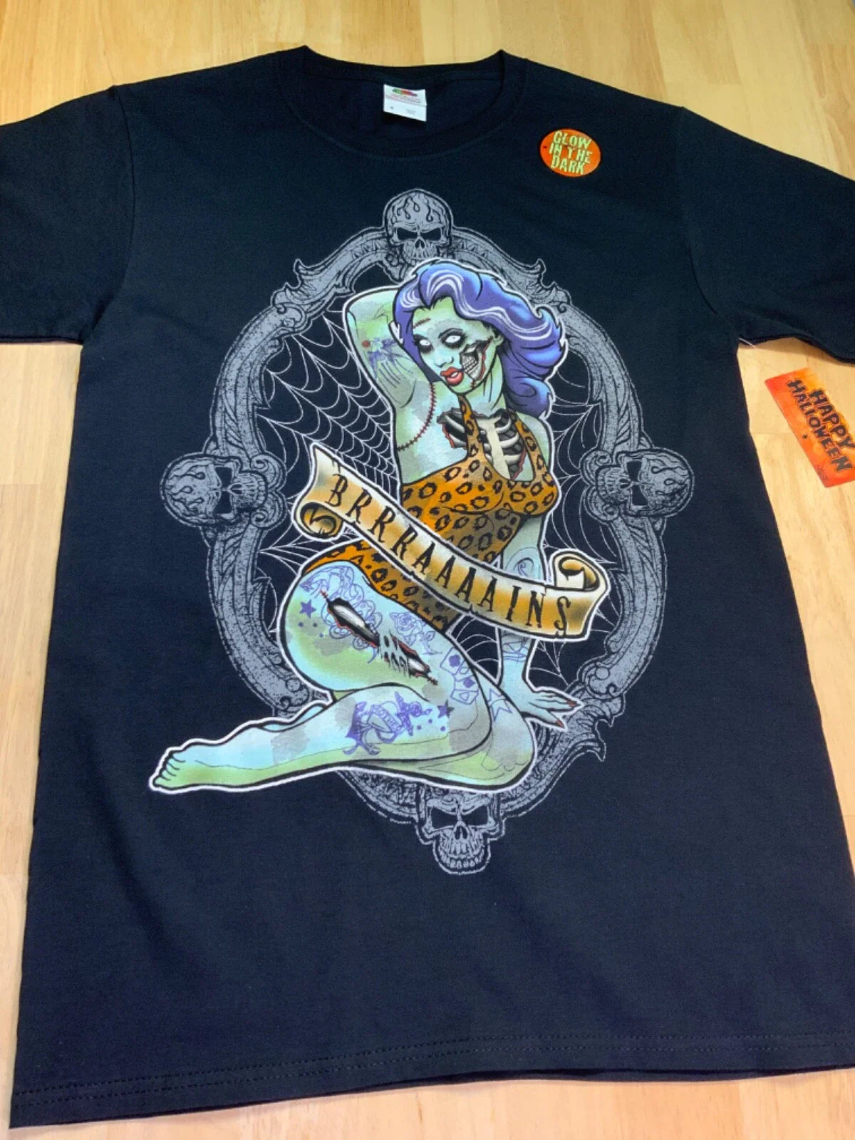 New Mens T-Shirt has Zombie Woman says BRRRAAAAINSIT GLOWS in DARK* Unisex T-shirt, Sweatshirt, Hoodie, Long Sleeve Tee - T-Shirt, Sweatshirt, Hoodie