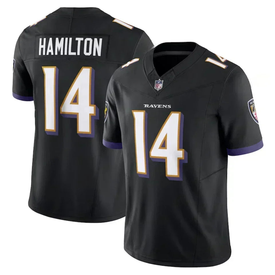 Men's Ravens #14 Kyle Hamilton Purple/Black/White Game Limited Stitched Jersey football jersey product view 1
