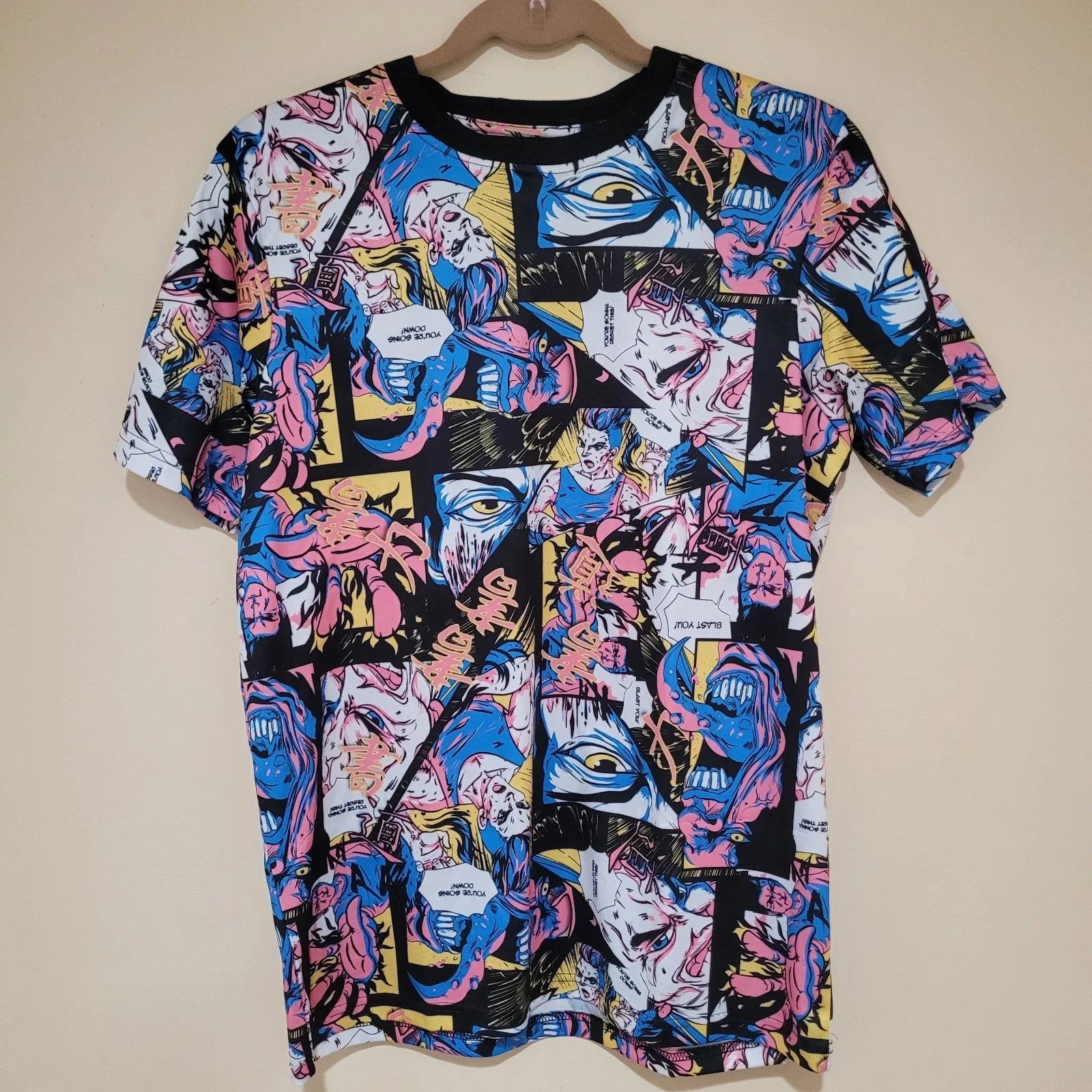 Fresh Prints Manga Graphic T-Shirt Mens Small Anime Comic All Over Print Tee Unisex T-shirt, Sweatshirt, Hoodie, Long Sleeve Tee - T-Shirt, Sweatshirt, Hoodie