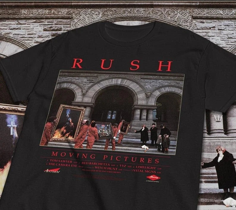 Rush T-Shirt Moving Pictures - Vintage Rock Music Merch Unisex T-shirt, Sweatshirt, Hoodie, Long Sleeve Tee - T-Shirt, Sweatshirt, Hoodie
