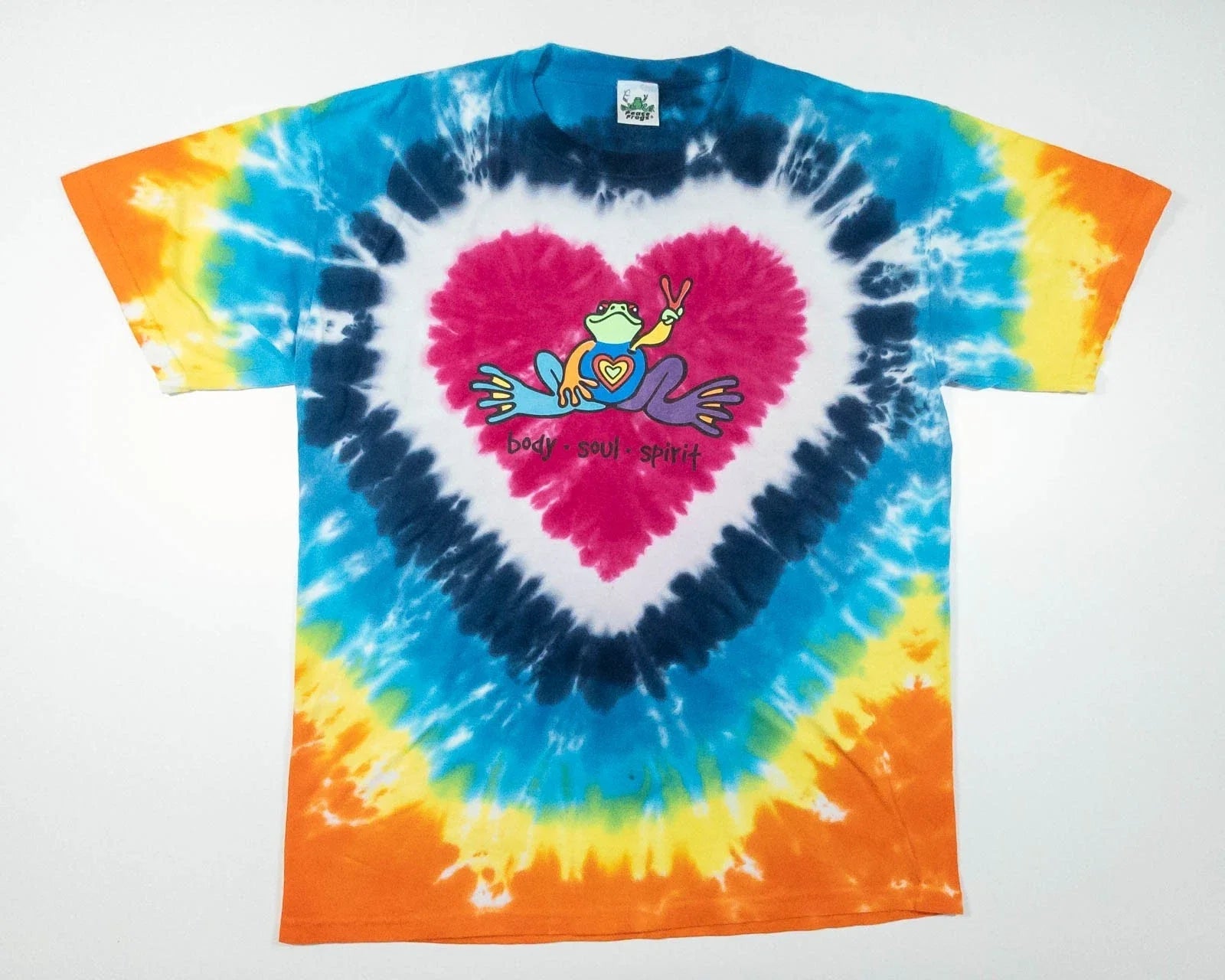 Y2K Peace Frogs Tie Dye Logo T-Shirt  Peace Sign Size L  Large Unisex T-shirt, Sweatshirt, Hoodie, Long Sleeve Tee - T-Shirt, Sweatshirt, Hoodie