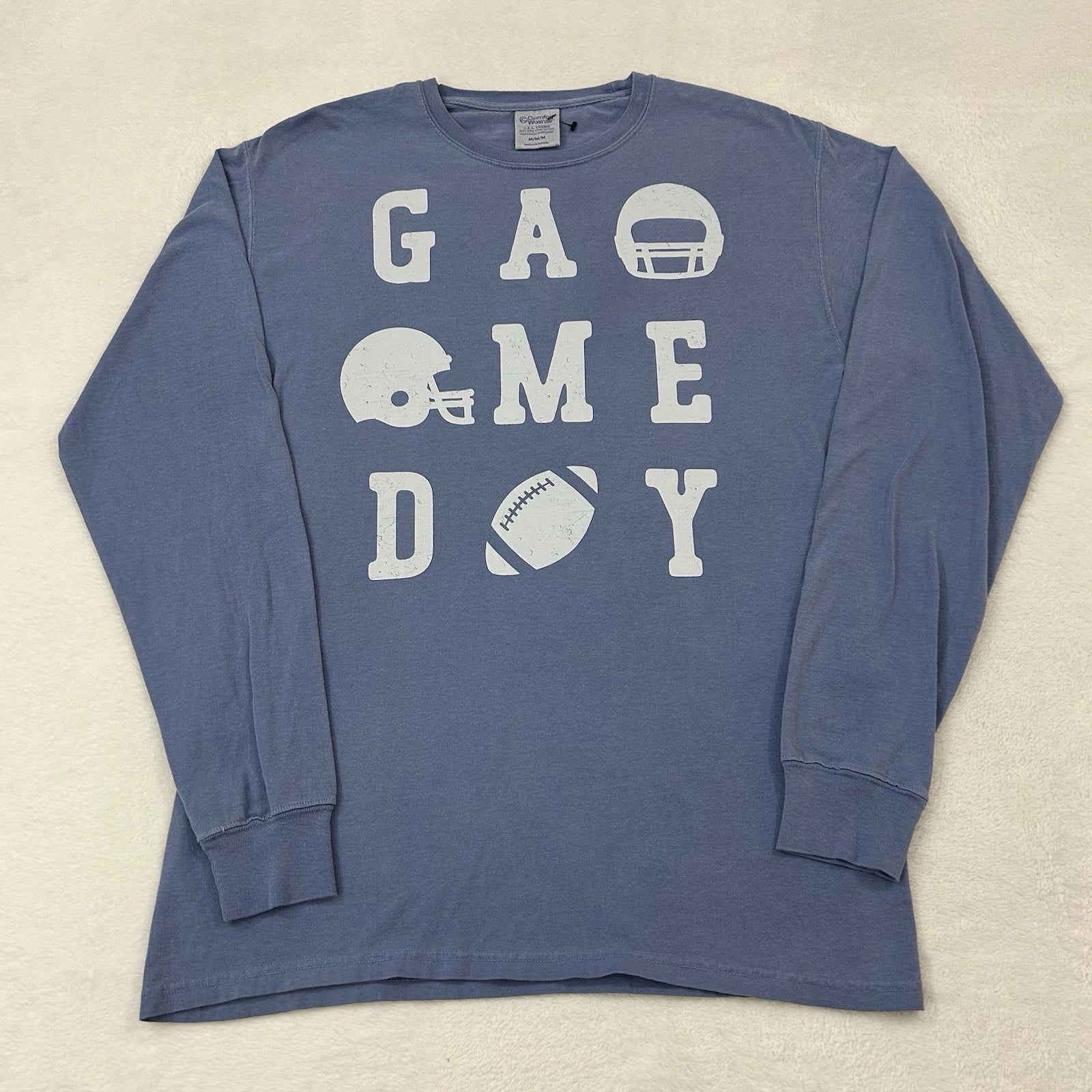 Comfort Wash Game Day Football Helmets & Ball Graphic Navy Longsleeve Shirt Sz M Unisex T-shirt, Sweatshirt, Hoodie, Long Sleeve Tee - T-Shirt, Sweatshirt, Hoodie
