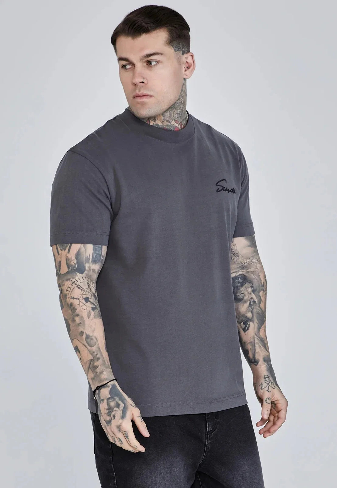 SikSilk Men's Grey Script T-Shirt Small Unisex T-shirt, Sweatshirt, Hoodie, Long Sleeve Tee - T-Shirt, Sweatshirt, Hoodie