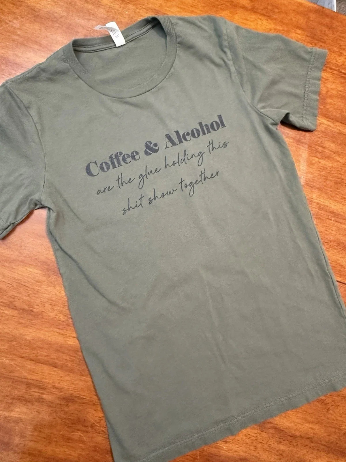 Bella Canvas Mens Small Olive Green Coffee & Alcohol Graphic T-Shirt S 0553 Unisex T-shirt, Sweatshirt, Hoodie, Long Sleeve Tee - T-Shirt, Sweatshirt, Hoodie