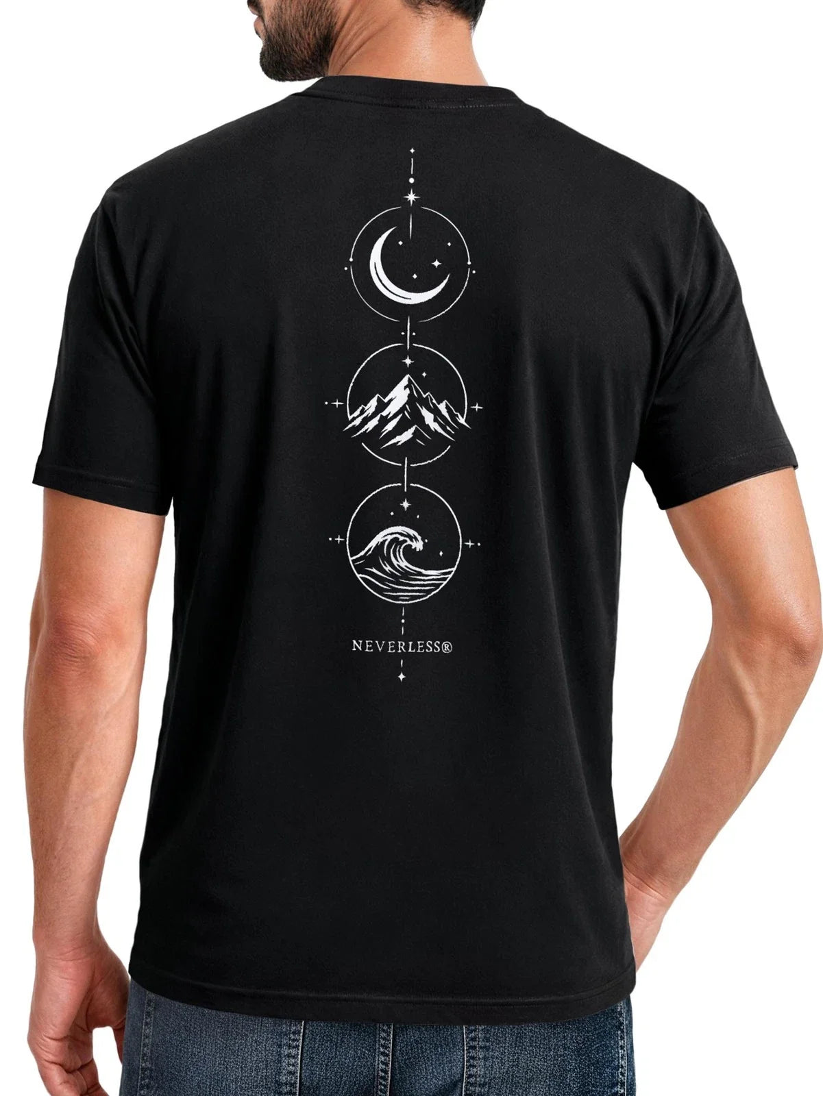 Men's T-Shirt Back Print - Mountain Moon Wave - Cotton Shirt Men Fashion Unisex T-shirt, Sweatshirt, Hoodie, Long Sleeve Tee - T-Shirt, Sweatshirt, Hoodie