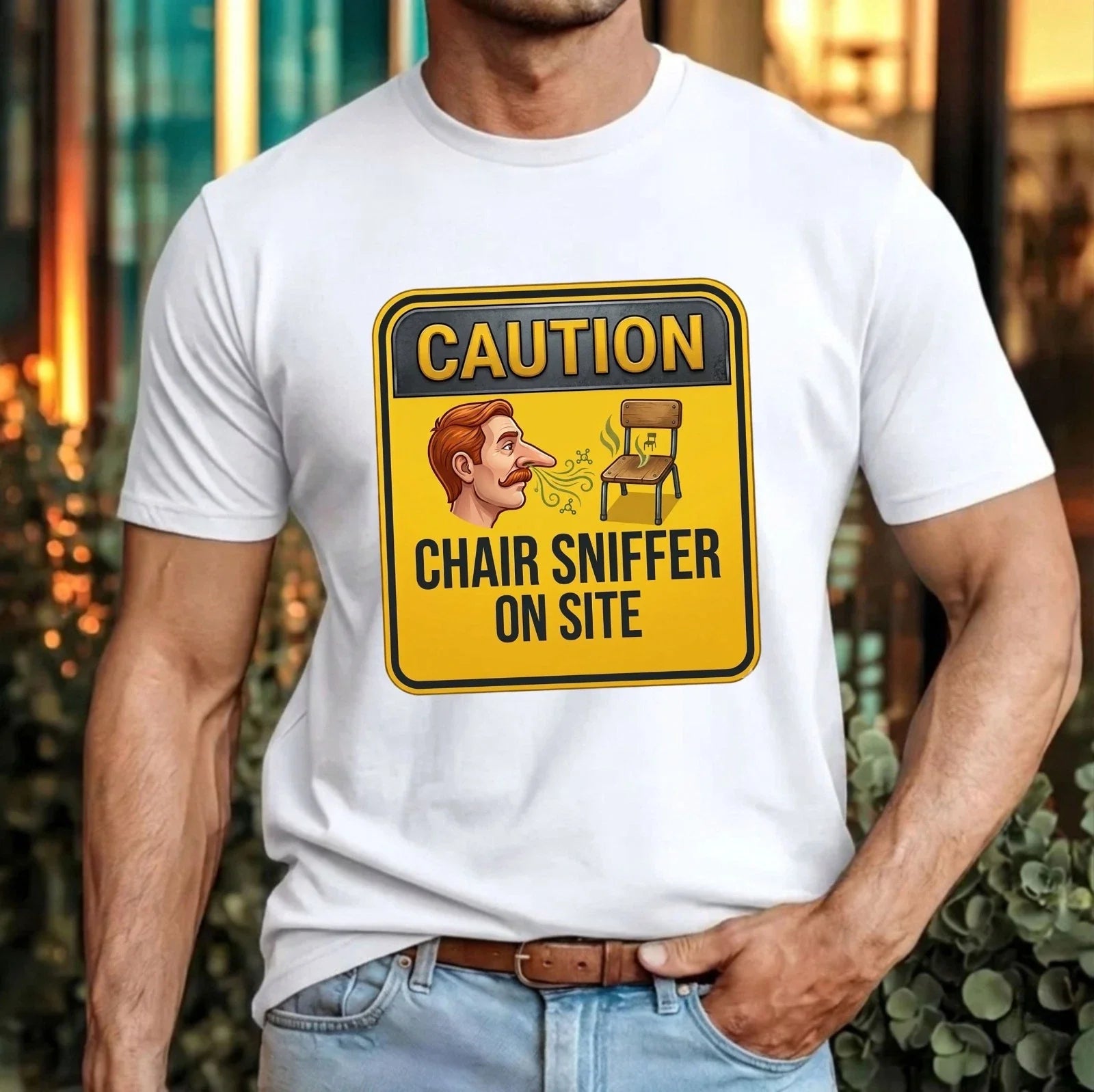 Caution Chair Sniffer On Site Funny Office Meme T-Shirt Co-workers Gift Tee Top Unisex T-shirt, Sweatshirt, Hoodie, Long Sleeve Tee - T-Shirt, Sweatshirt, Hoodie