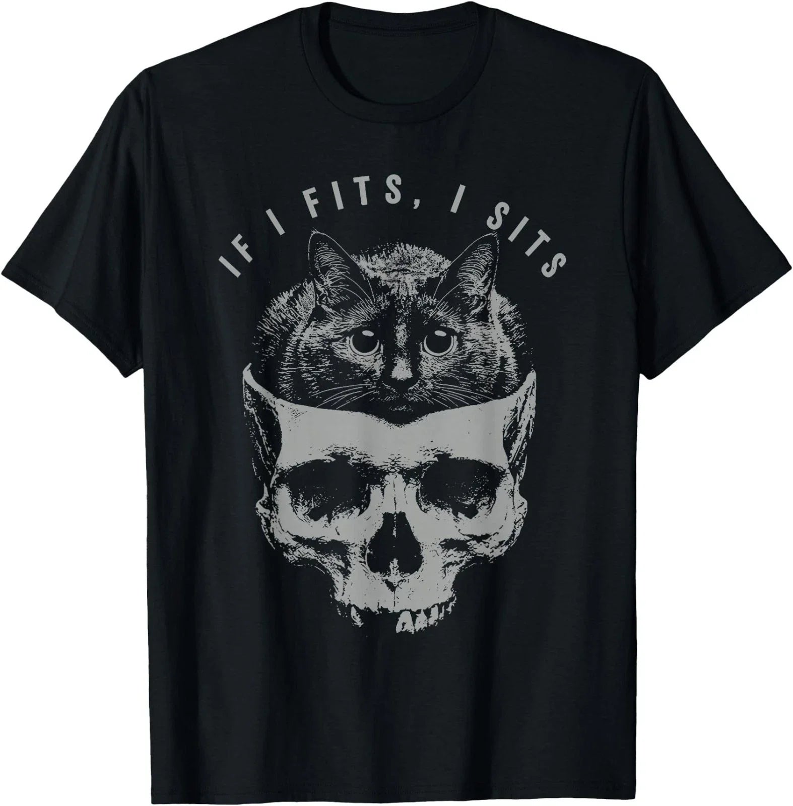 If It Fits I Sit Black Cat Skull Minimalist Meme Humor T-Shirt Unisex T-shirt, Sweatshirt, Hoodie, Long Sleeve Tee - T-Shirt, Sweatshirt, Hoodie