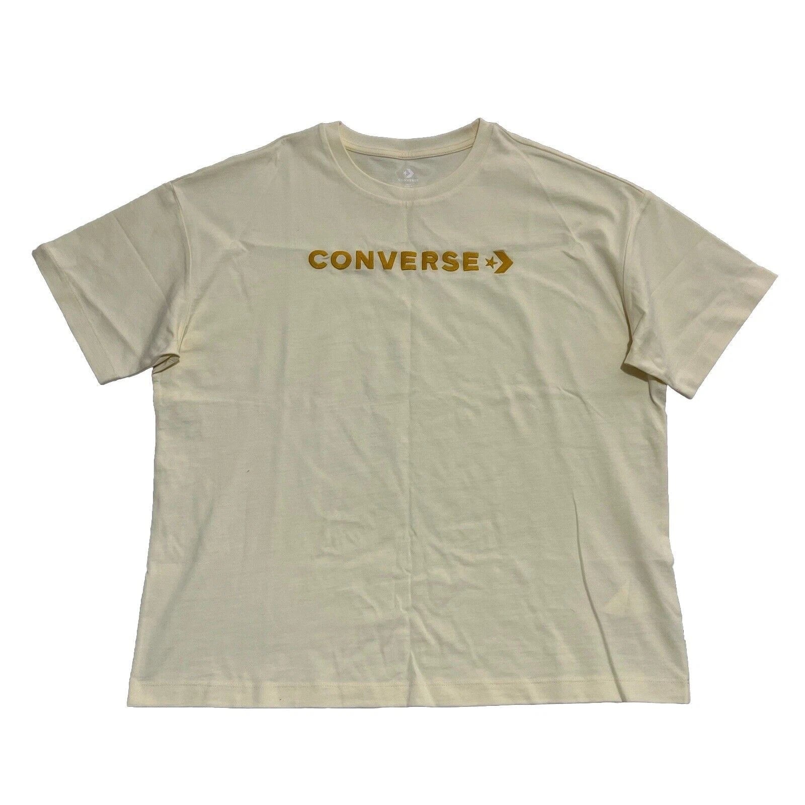 Converse Mens T-Shirt Cream Loose Fit Short Sleeve Embroidered Logo Size Medium Unisex T-shirt, Sweatshirt, Hoodie, Long Sleeve Tee - T-Shirt, Sweatshirt, Hoodie