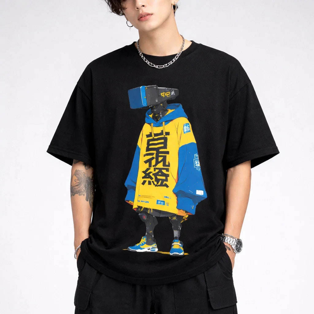 Cyberpunk Robot Anime TShirt Streetwear Graphic Tee Techwear Oversized Unisex Unisex T-shirt, Sweatshirt, Hoodie, Long Sleeve Tee - T-Shirt, Sweatshirt, Hoodie