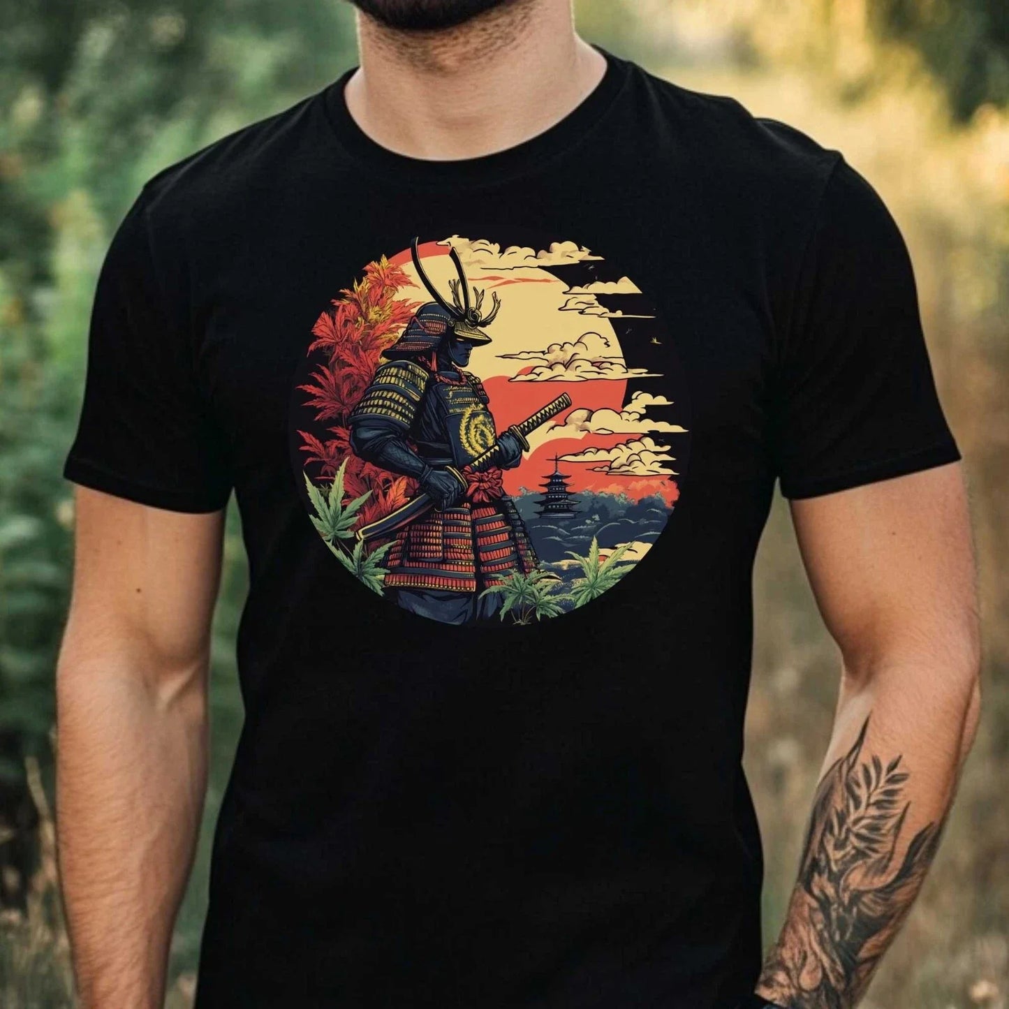 Mens Samurai Grass Print Cotton T-Shirt Size XS to 5XL Unisex T-shirt, Sweatshirt, Hoodie, Long Sleeve Tee - T-Shirt, Sweatshirt, Hoodie