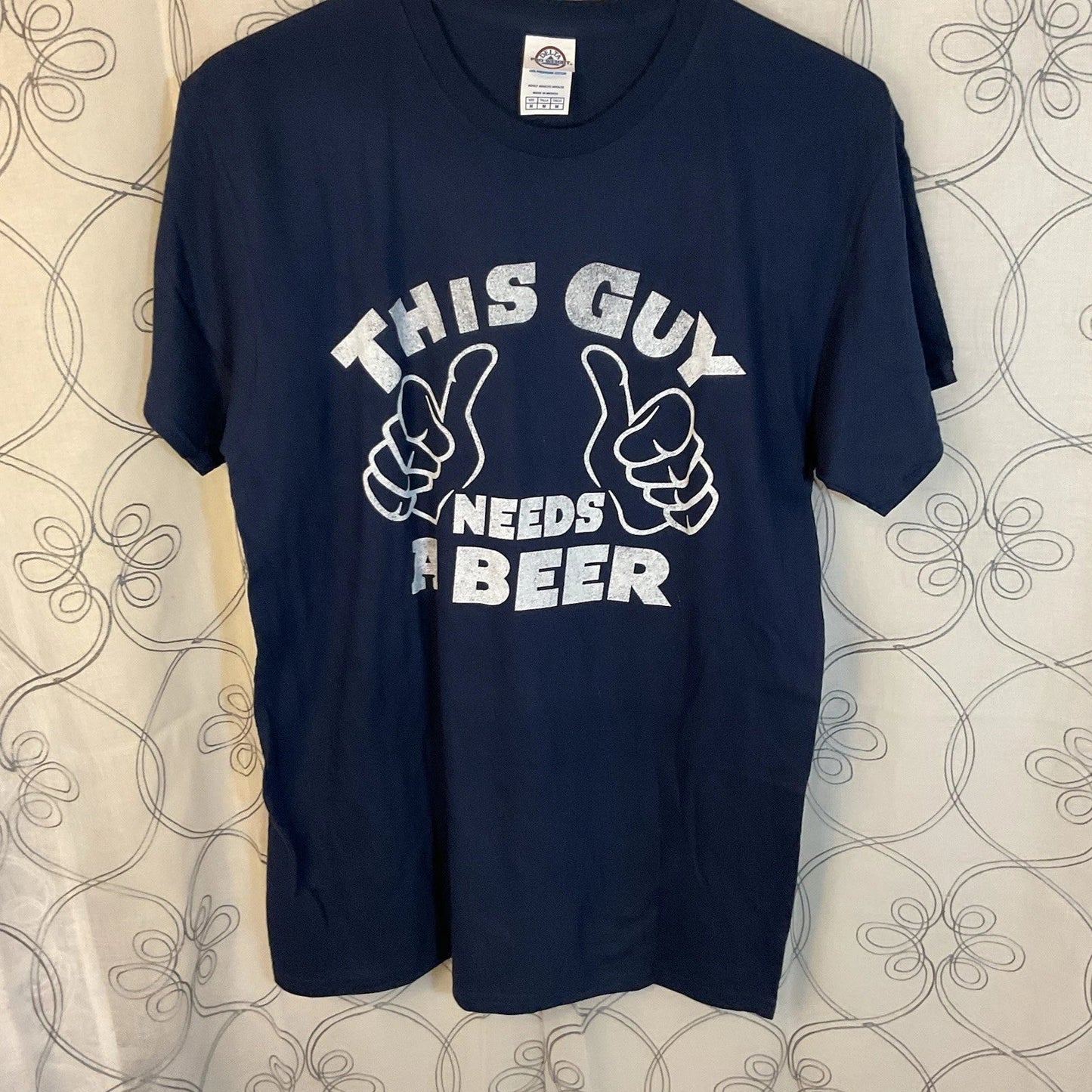 This Guy Needs A Beer T Shirt Navy Blue Short Sleeve Size Medium Unisex T-shirt, Sweatshirt, Hoodie, Long Sleeve Tee - T-Shirt, Sweatshirt, Hoodie