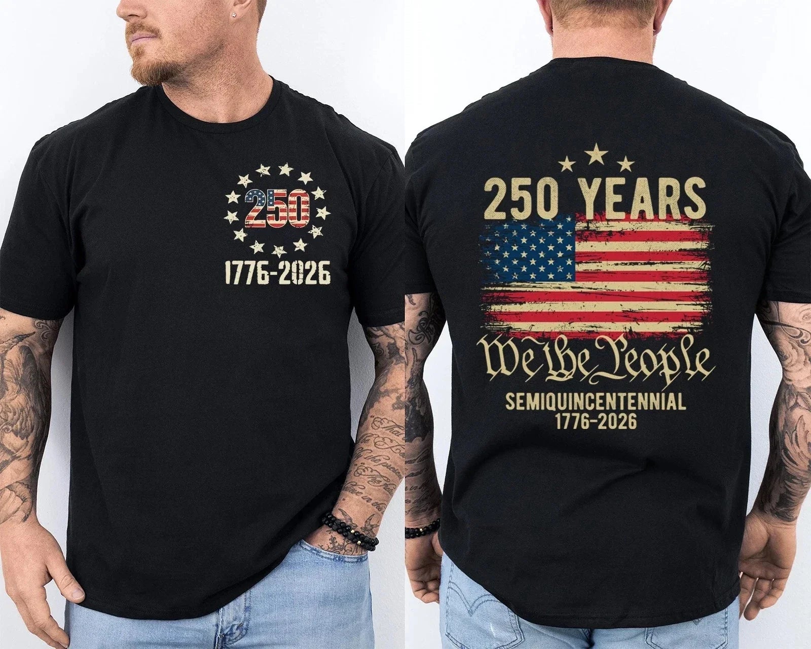 250 Years Of Independence America 250th Years Anniversary Front & Back T-Shirt Unisex T-shirt, Sweatshirt, Hoodie, Long Sleeve Tee - T-Shirt, Sweatshirt, Hoodie
