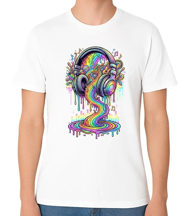 Colourful Headphones Music T-Shirt DJ Festival Audio Graphic Tee Unisex T-shirt, Sweatshirt, Hoodie, Long Sleeve Tee - T-Shirt, Sweatshirt, Hoodie