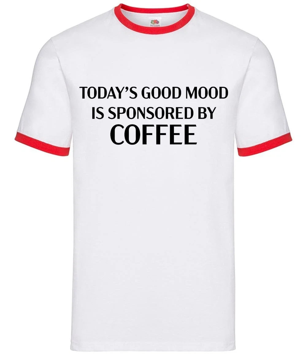 Sponsored By Coffee - Mens Ringer - Latte Flat White Funny Mood Espresso Unisex T-shirt, Sweatshirt, Hoodie, Long Sleeve Tee - T-Shirt, Sweatshirt, Hoodie