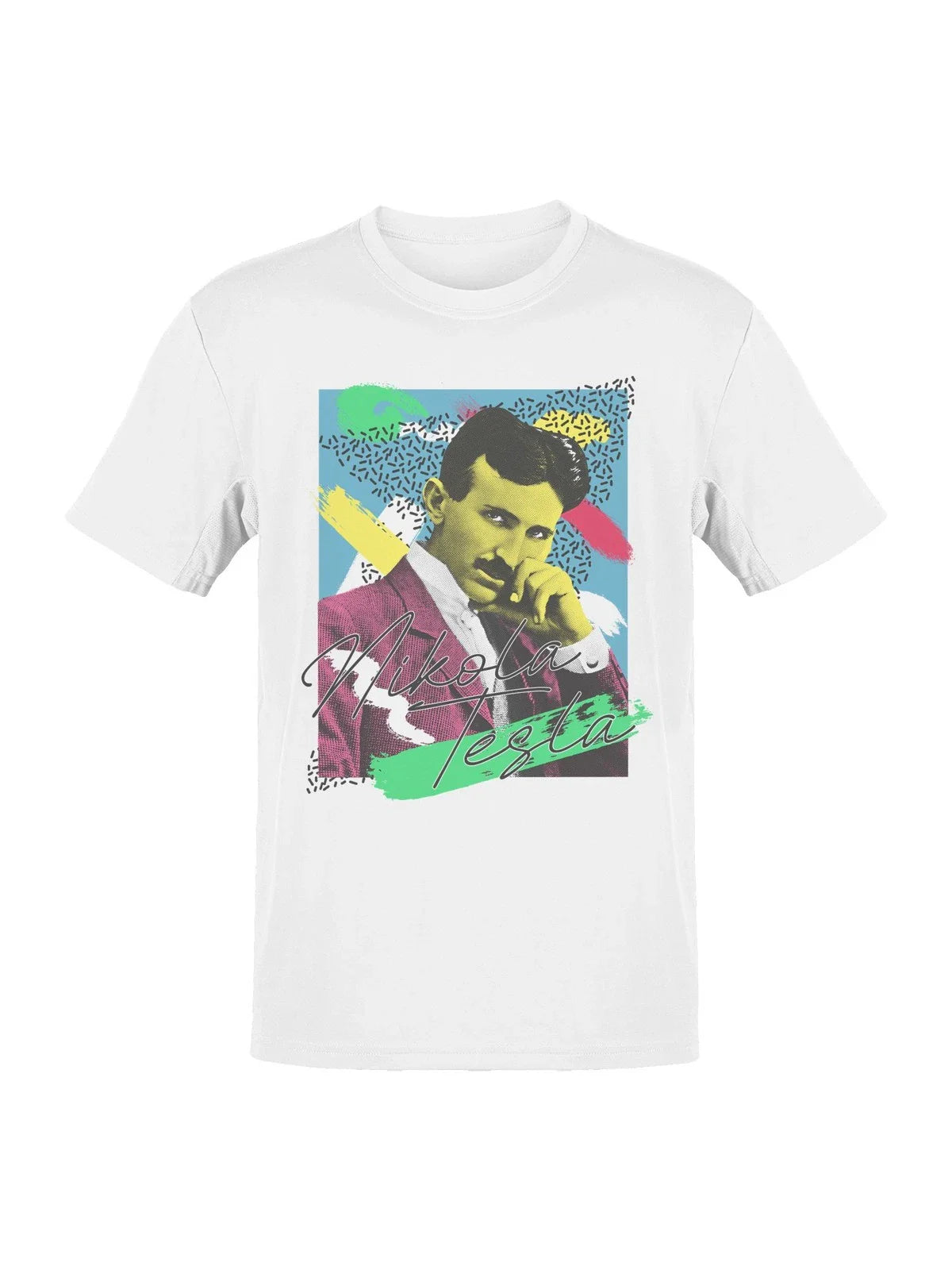 Vibrant Pop Art Nikola Tesla Design Men's T-shirt Unisex T-shirt, Sweatshirt, Hoodie, Long Sleeve Tee - T-Shirt, Sweatshirt, Hoodie