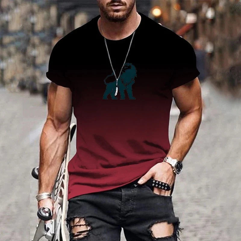 Mens T-Shirt Gradient Lion Print Short Sleeve Shirt Ombre Crewneck Streetwear Unisex T-shirt, Sweatshirt, Hoodie, Long Sleeve Tee - T-Shirt, Sweatshirt, Hoodie