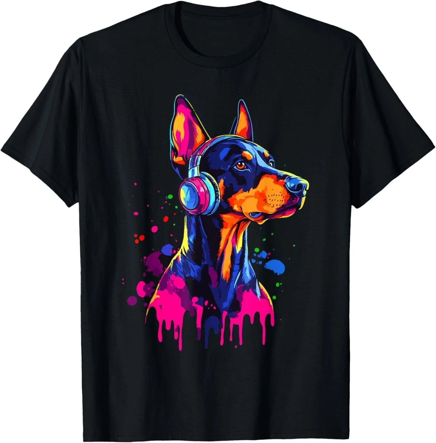 Doberman Lover Pop Art Wearing Headphones Funny Doberman Gift Unisex T-Shirt Unisex T-shirt, Sweatshirt, Hoodie, Long Sleeve Tee - T-Shirt, Sweatshirt, Hoodie