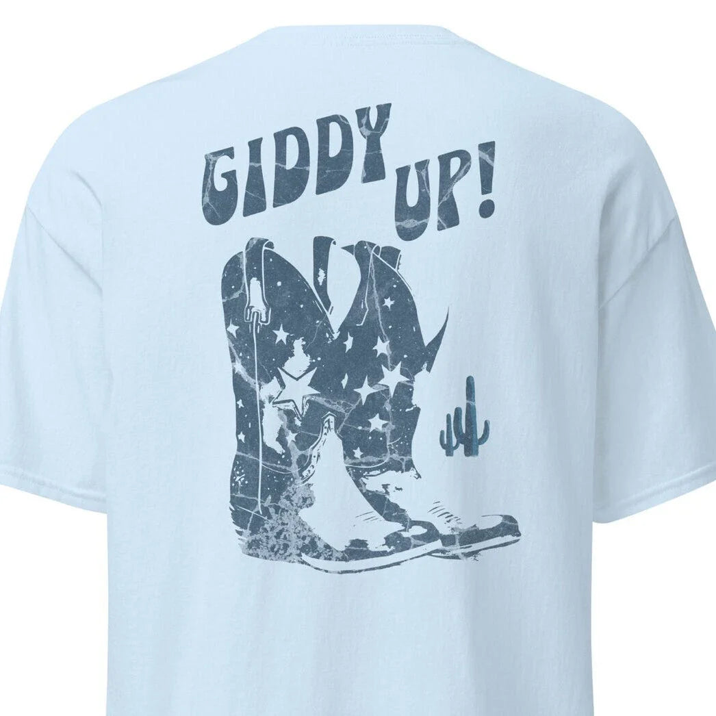 Giddy Up T-Shirt, Western Boho Country Southern Cowboy Boots Howdy Back Print Unisex T-shirt, Sweatshirt, Hoodie, Long Sleeve Tee - T-Shirt, Sweatshirt, Hoodie