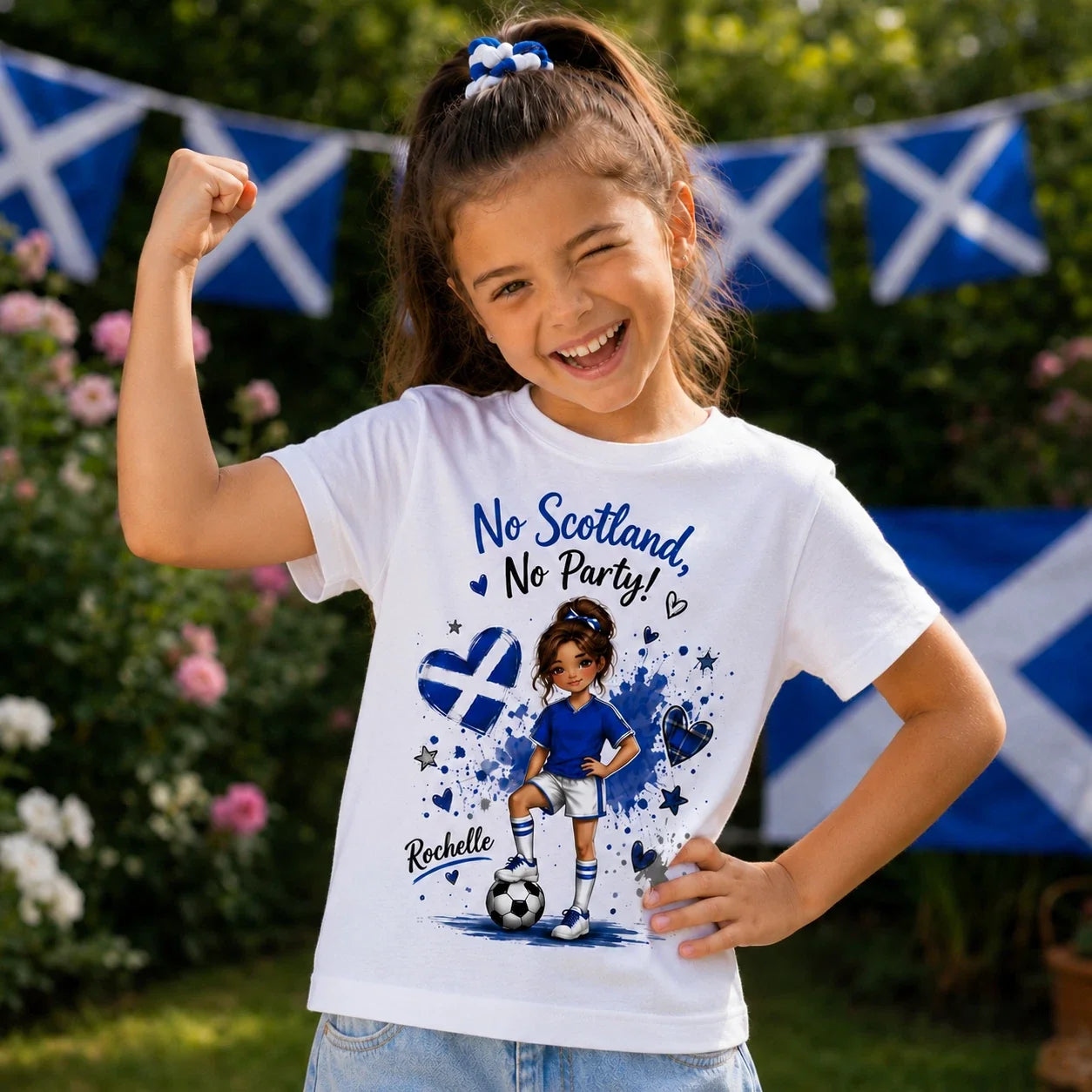 Personalised Scotland Football Girl T Shirt, Supporter Gift Unisex T-shirt, Sweatshirt, Hoodie, Long Sleeve Tee - T-Shirt, Sweatshirt, Hoodie