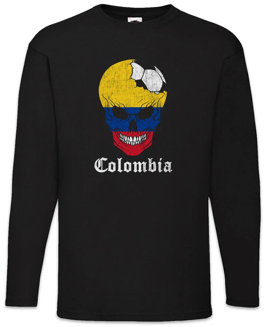 Colombia Football Skull I Men's Long Sleeve T-Shirt Colombian Soccer Flag Unisex T-shirt, Sweatshirt, Hoodie, Long Sleeve Tee - T-Shirt, Sweatshirt, Hoodie